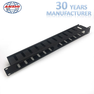 12 Ports 1U Horizontal Cable Manager Black 19 Rack Cable Management  With Cover